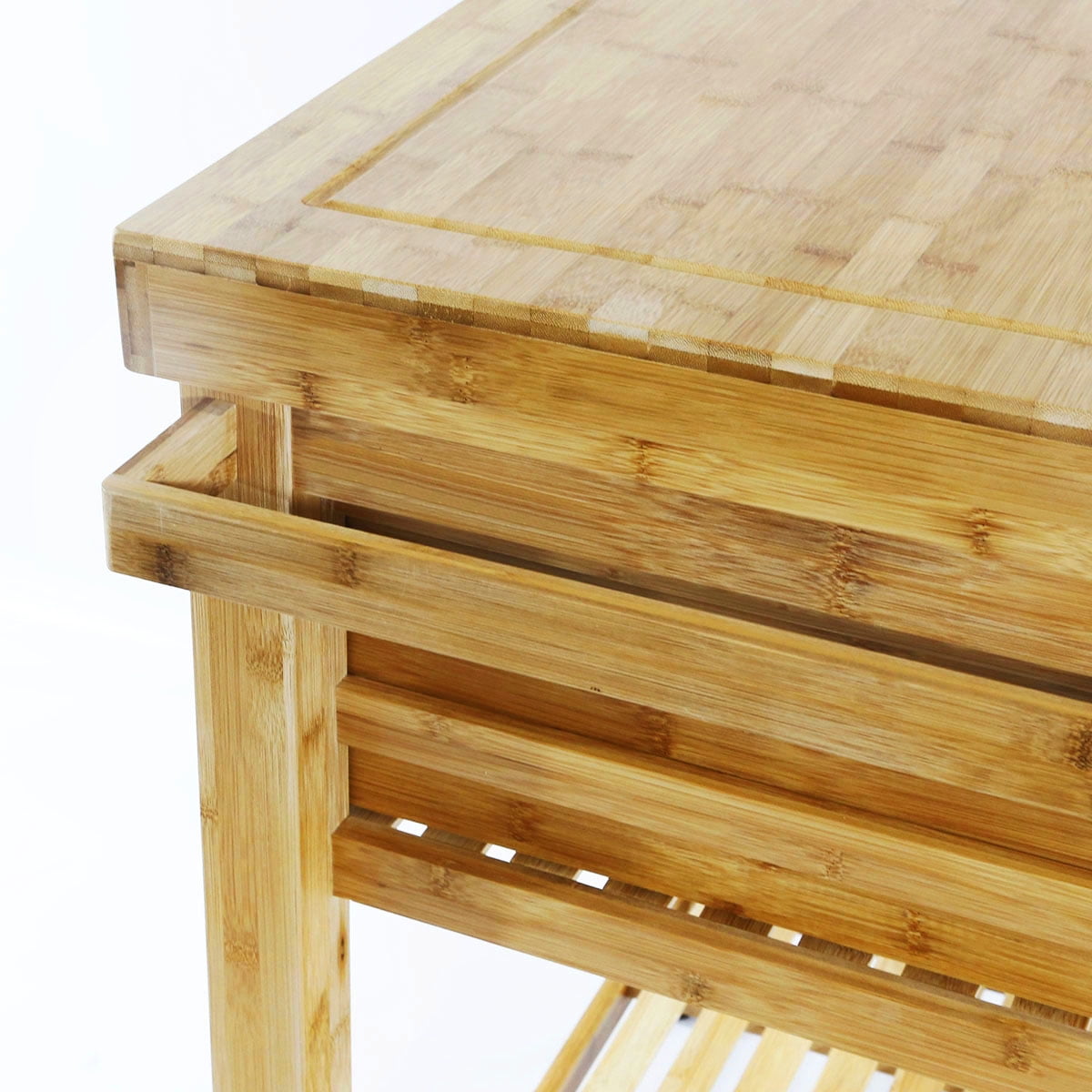 Home Aesthetics Rolling Bamboo Kitchen Island Cart Food Prep Trolley, with Towel