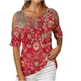 thumbnail image 1 of Blouses à Manches Courtes pour Femmes Mode Été Col en V Loisirs Manches Courtes Hauts Imprimés Blouses à Manches Courtes pour Femmes, 1 of 6
