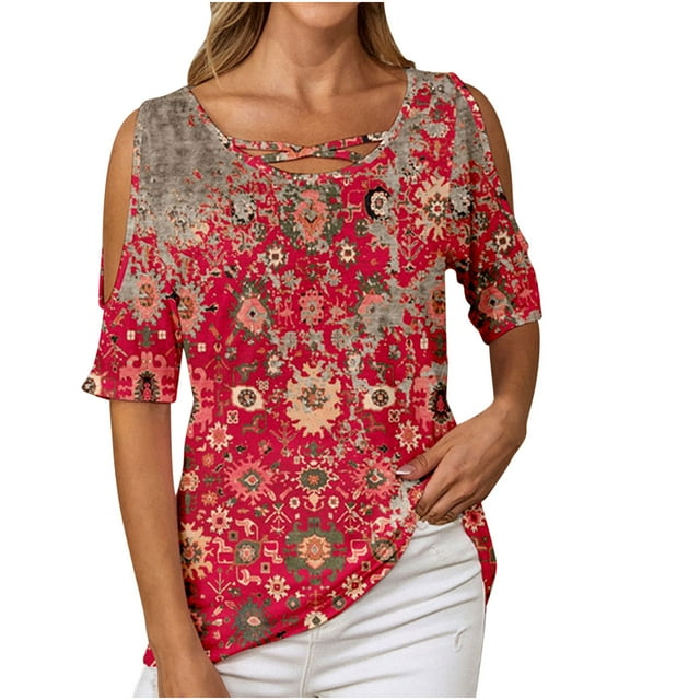 Blouses à Manches Courtes pour Femmes Mode Été Col en V Loisirs Manches Courtes Hauts Imprimés Blouses à Manches Courtes pour Femmes
