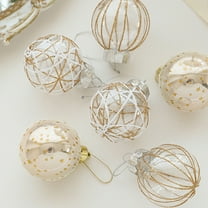 6PCS Christmas Tree Ornaments, Clear Glass Baubles with Gold Mesh & Star Designs, Elegant Holiday Hanging Decorations, Festive Tree & Wedding Decor