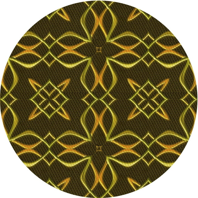 Ahgly Company Tapis d'Intérieur Ronds Transitionnels Noirs et Bruns Lavables à la Machine, 7 Pieds Rond