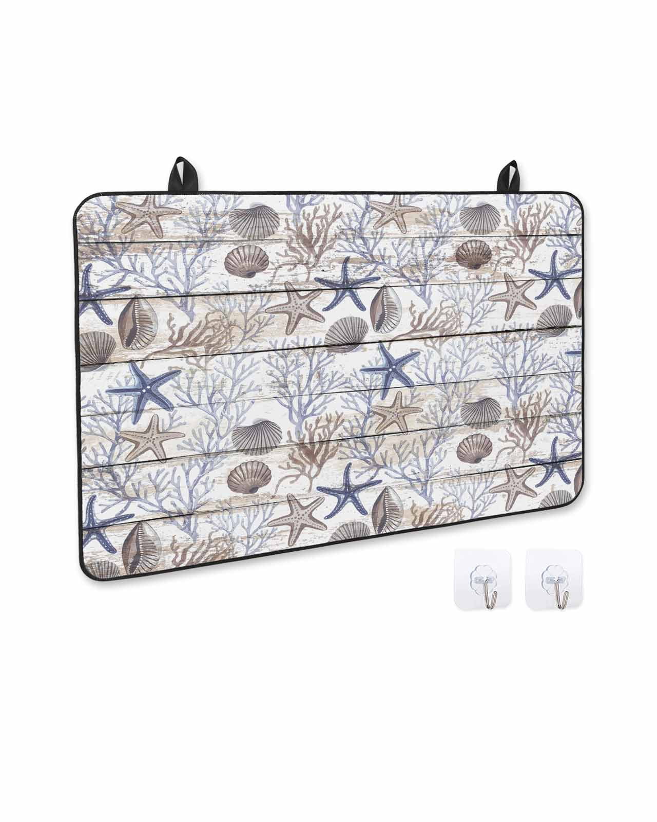 nqOlkjepod Large Induction Cooktop Protector Mat 36"x21", Blue Coastal Stove Top Covers for Electric Stove, Starfish Shell Coral Ocean Wooden Stove Burner Cover Mats, Glass Top Stove Cover