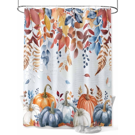 Fsddascl Blue Pumpkins Fall Shower Curtain Set - Standard 72" x 72" Washable Bathtub Curtain with 12 Hooks, Autumn Eucalyptus Thanksgiving Vintage Waterproof Fabric Stall Shower Curtains for Bathroom