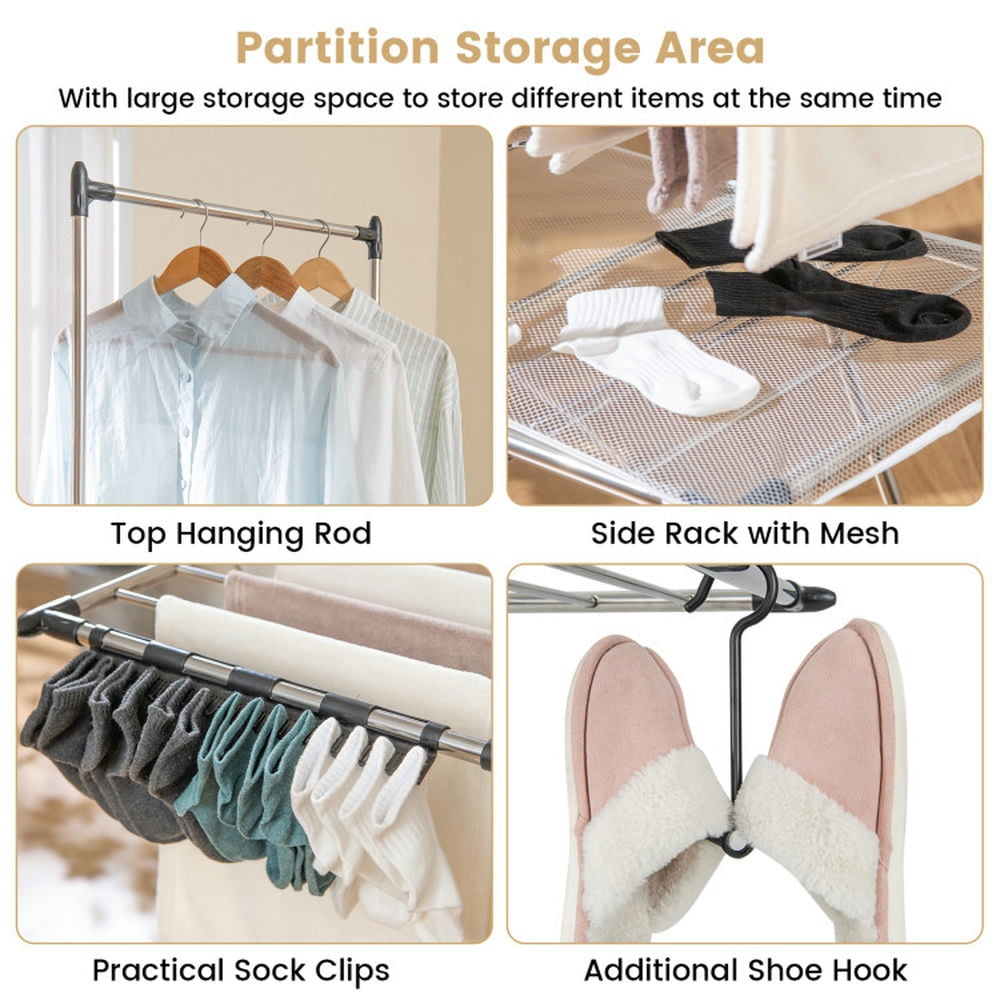 Finihen Drying Rack, Clothes Drying Rack, Large Foldable Clothes Drying Rack with Tall Hanging Bar, for Indoor, Outdoor, Silver Finihen Drying Rack, Clothes Drying Rack, Large Foldable Clothes Drying Rack with Tall Hanging Bar, for Indoor, Outdoor, Silver