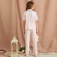 thumbnail image 6 of MXIEZI Toddler Kids Girls Satin Pajama Pj Outfits 4-12T Teen Girls Long Sleeve Loungewear Sets Striped Silky Pj Button down Sleepwear Set, 6 of 6