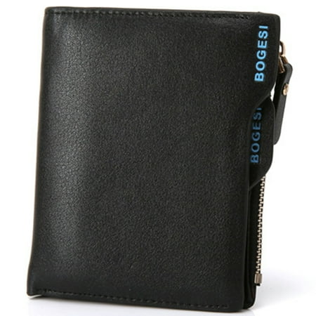 - Vertical Men's ID Cridit Card Slots PU Bifold Style Short Wallet Zipper Coin Money Purse