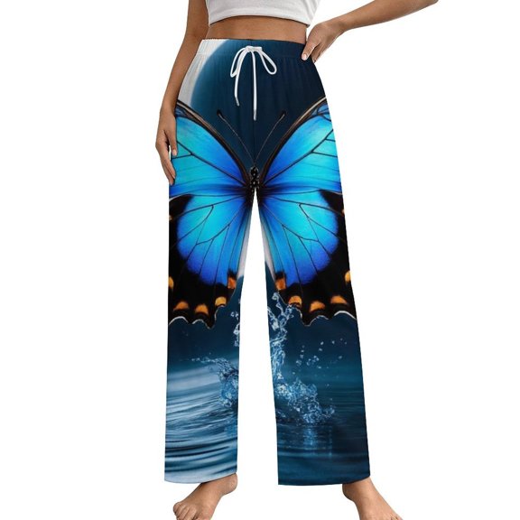 Dreamy Purple Butterfly Pattern (102)-2 Pajamas For Women Loose Retro Night Pajama Pants Comfortable Sleepwear Bottoms Homewear