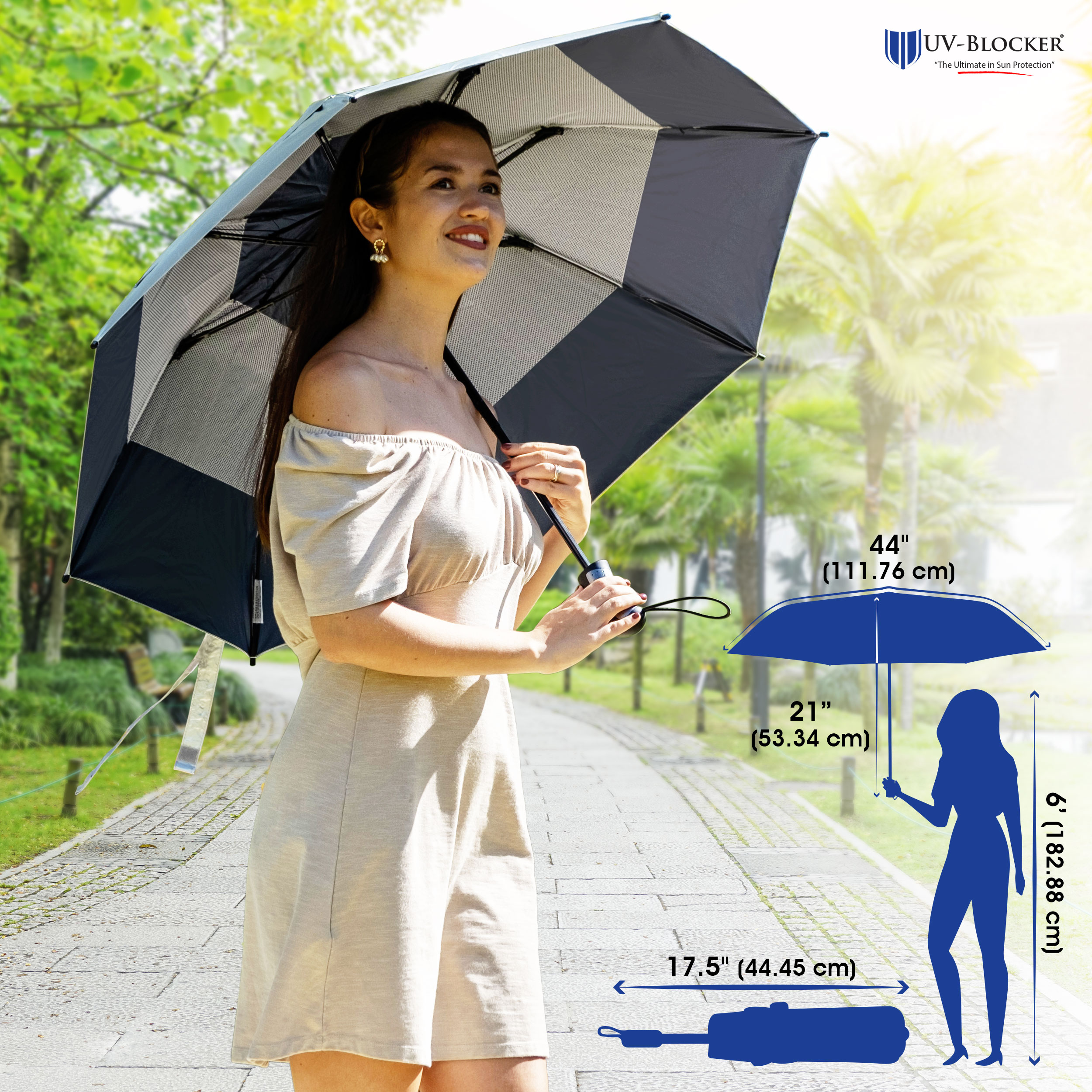 UV Blocker Sun Umbrella Travel Wind Resistant Umbrella Auto Open UPF 55+ Sun Protection 44 Inch - image 5 of 9