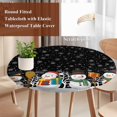 thumbnail image 4 of Black Snowman Round Tablecloth, Fitted Table Cover with Elastic for 36"-44" Round Tables, Christmas Winter Snowflake Xmas Tree Table Cloth Outdoor Indoor Dinning Party Waterproof Tablecloths, 4 of 7