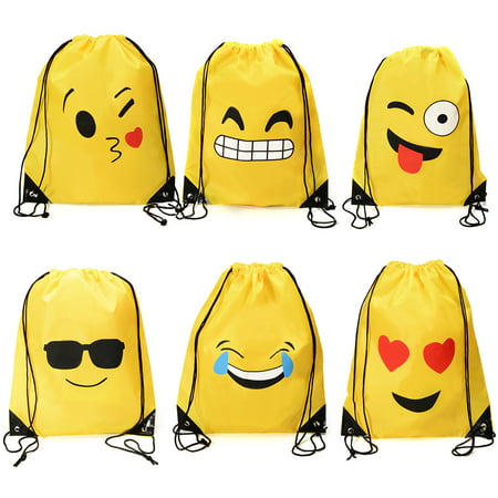 FidgetKit Emoji Drawstring Bag Backpack Party Favor, 6 Pack Christmas Gift Party Favor Supplies Goody Bags for Kids Birthday Size:42*34.5