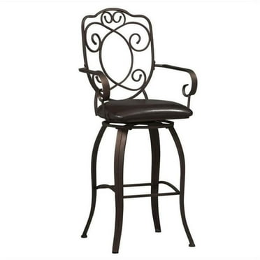 Kingfisher Lane 30" Metal & Faux Leather Swivel Bar Stool in Black/Bronze