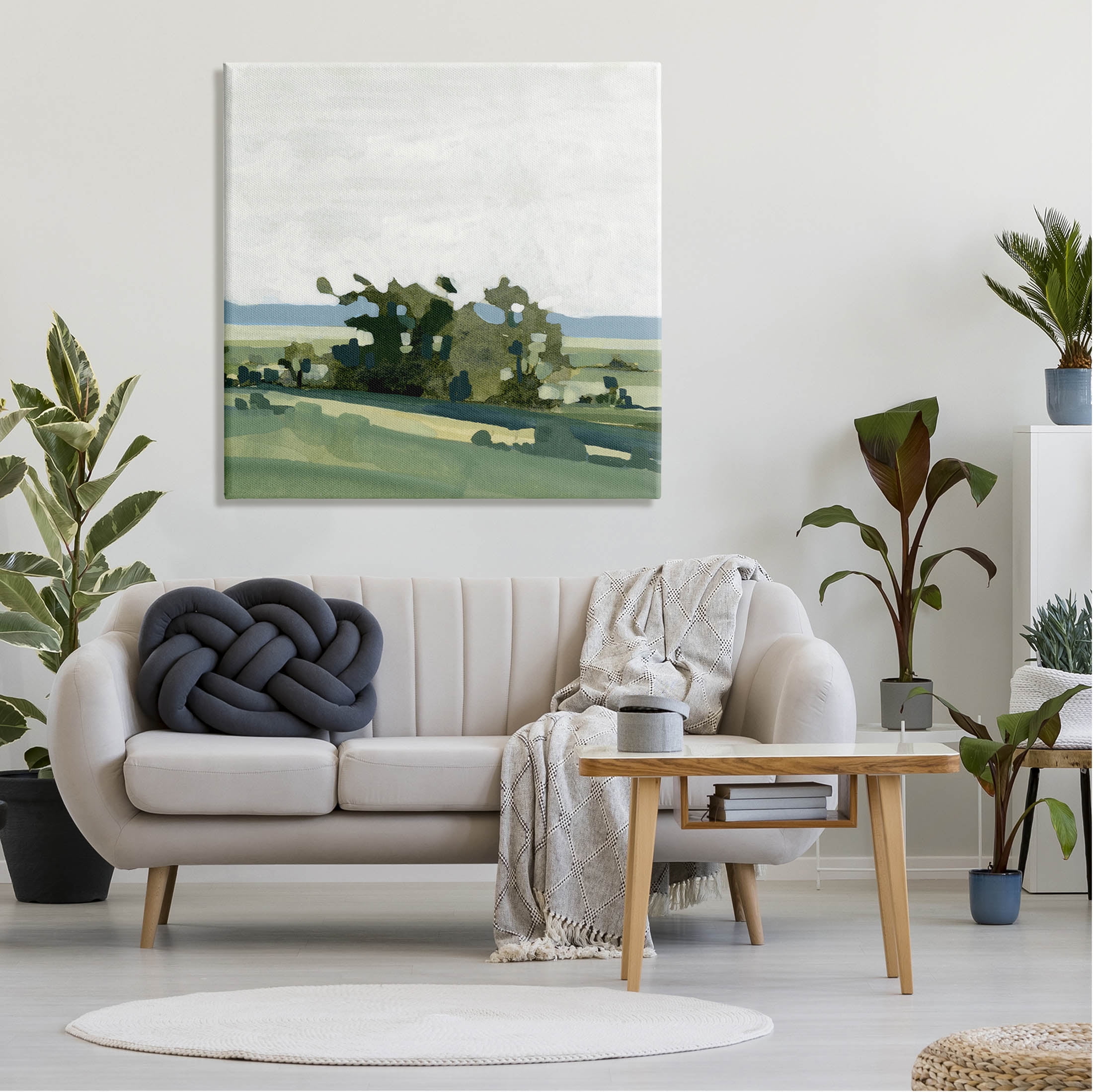 Abstract Rural Grove Distant Mountains Landscape Painting Gallery Wrapped Canvas Print Wall Art