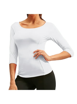 Women Slim Yoga Shirts Long Sleeve Sport T-shirt Pleated Neckline