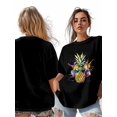 thumbnail image 7 of Women's T-Shirt Pineapple in Earphone Hip Hop Short Sleeve Casual Tee Classic Crew Neck T Shirt for Women Black, M, 7 of 7