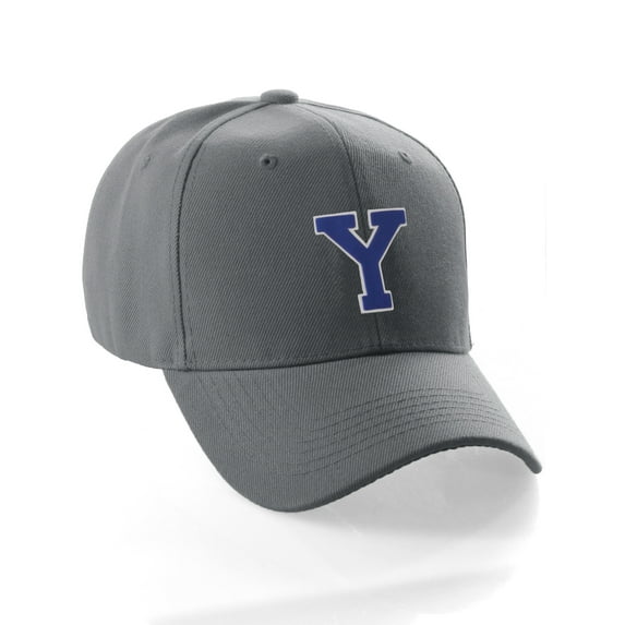Classic Baseball Hat Custom A to Z Initial Team Letter, Charcoal Cap White Blue Letter Y