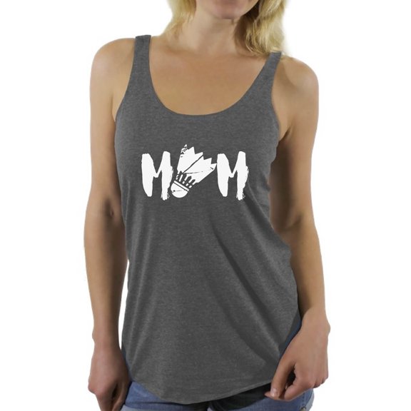 Women's Badminton MOM Graphic Racerback Tank Tops White Badminton Bird Gift for Sport Moms