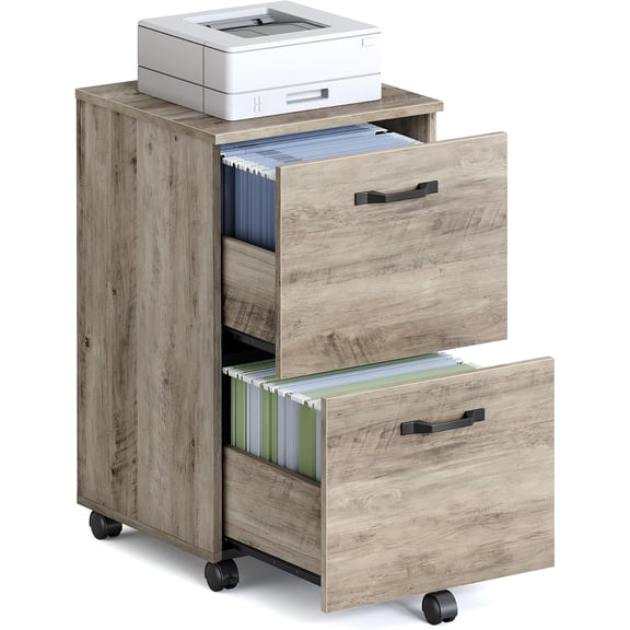 2-Drawer File Cabinet, Small Rolling Filing Cabinet for Home Office, Printer Stand, for A4, Letter-Size Documents, 15.7 x 16.5 x 27.6 Inches, Natural Walnut and Ink Black UOFC040K01