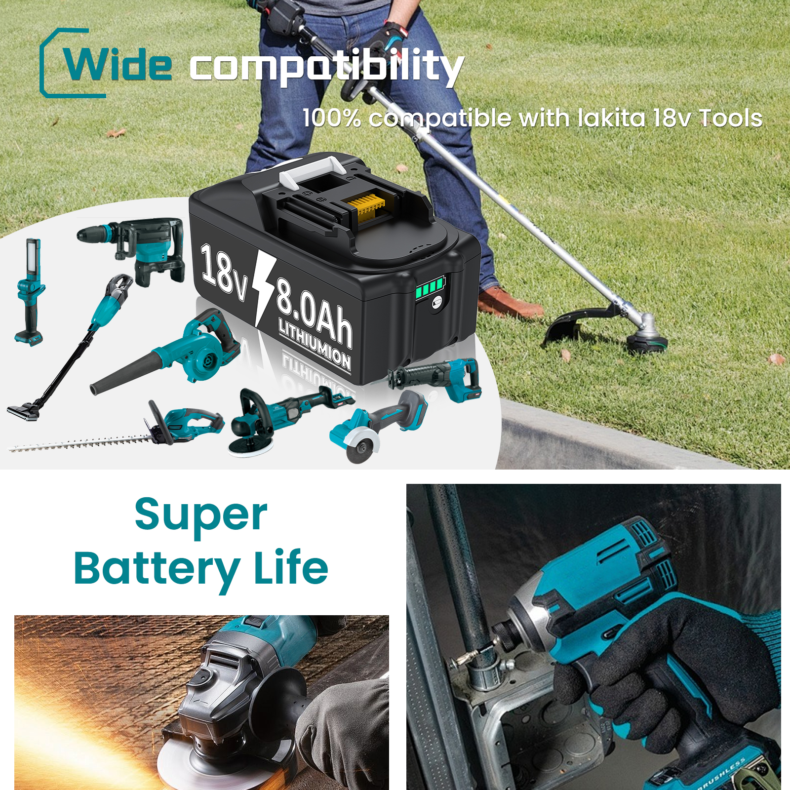 TURPOW 8 INCH Chainsaw Cordless with BL1830 Battery, Power Chain Saw with Security Lock, Electric Chainsaw, Handheld Small Chainsaw for Tree Trimming Wood Cutting