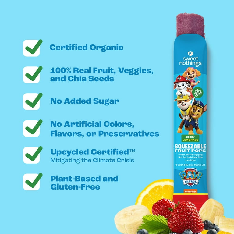 Sweet Nothings Paw Patrol Organic Frozen Squeezable Fruit Pops, Berry Lemonade, 2 oz, 6 count