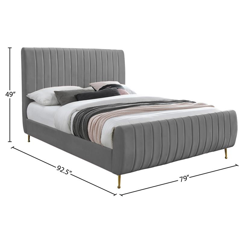 Meridian Furniture Zara Contemporary Gray Velvet Full Bed Walmart