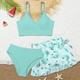 thumbnail image 2 of Gelikeya Girl 3 Piece Swimsuits Bathing Suit High Waist Floral Prints Bikini Set with Shorts Swimwear for Size 8-14 Years #01 Mint Green & 8-9 years, 2 of 6
