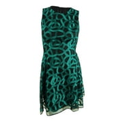 DKNY Women's Embroidered Mesh Fit & Flare (10, Emerald)