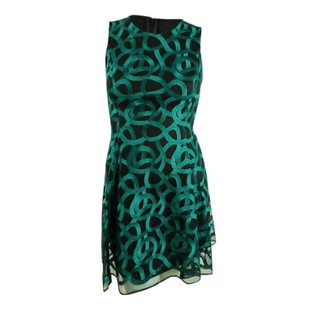 DKNY Women's Embroidered Mesh Fit & Flare (10, Emerald)