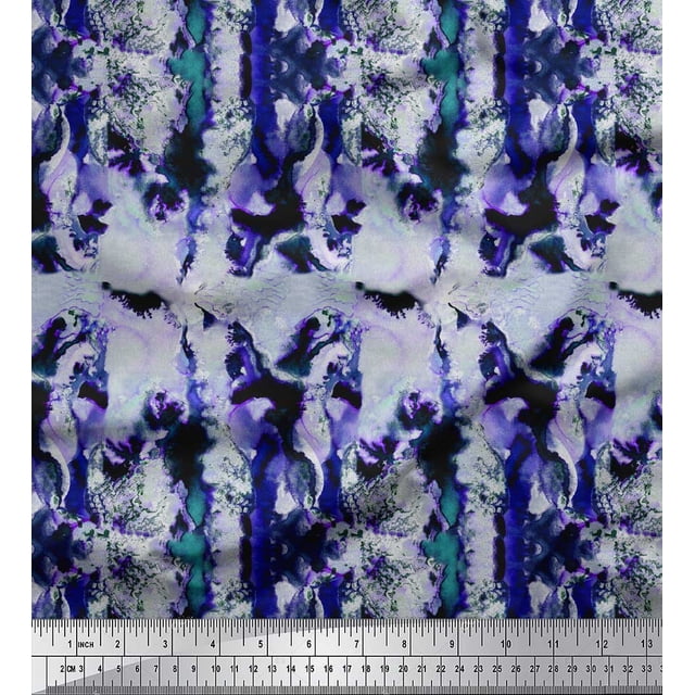 Soimoi Purple polyester Crepe Fabric Abstract Tie-Dye Fabric Prints By Yard 42 Inch Wide