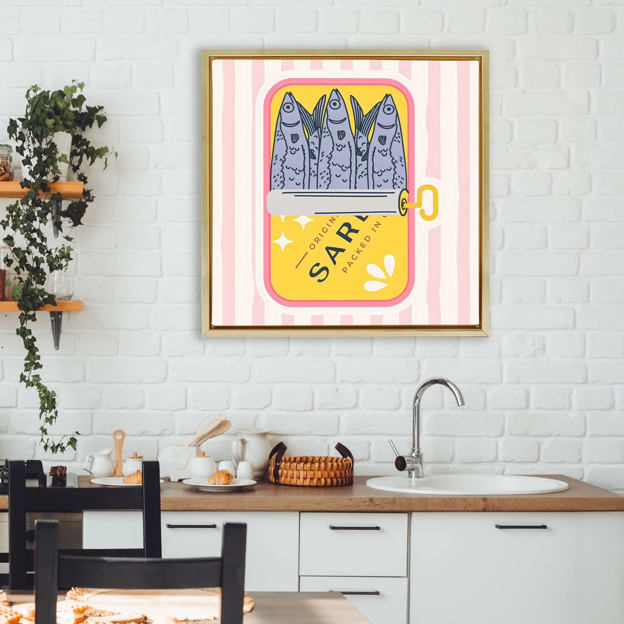 Stupell Industries Yellow Sardine Tin Gold Framed Floater Canvas Wall Art, design by Creative Studio