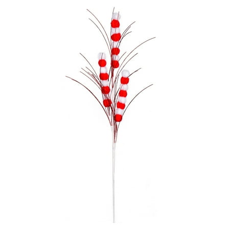 Vickerman Red/White Pom Pom Artificial Christmas Spray. Includes 6 sprays per pack.