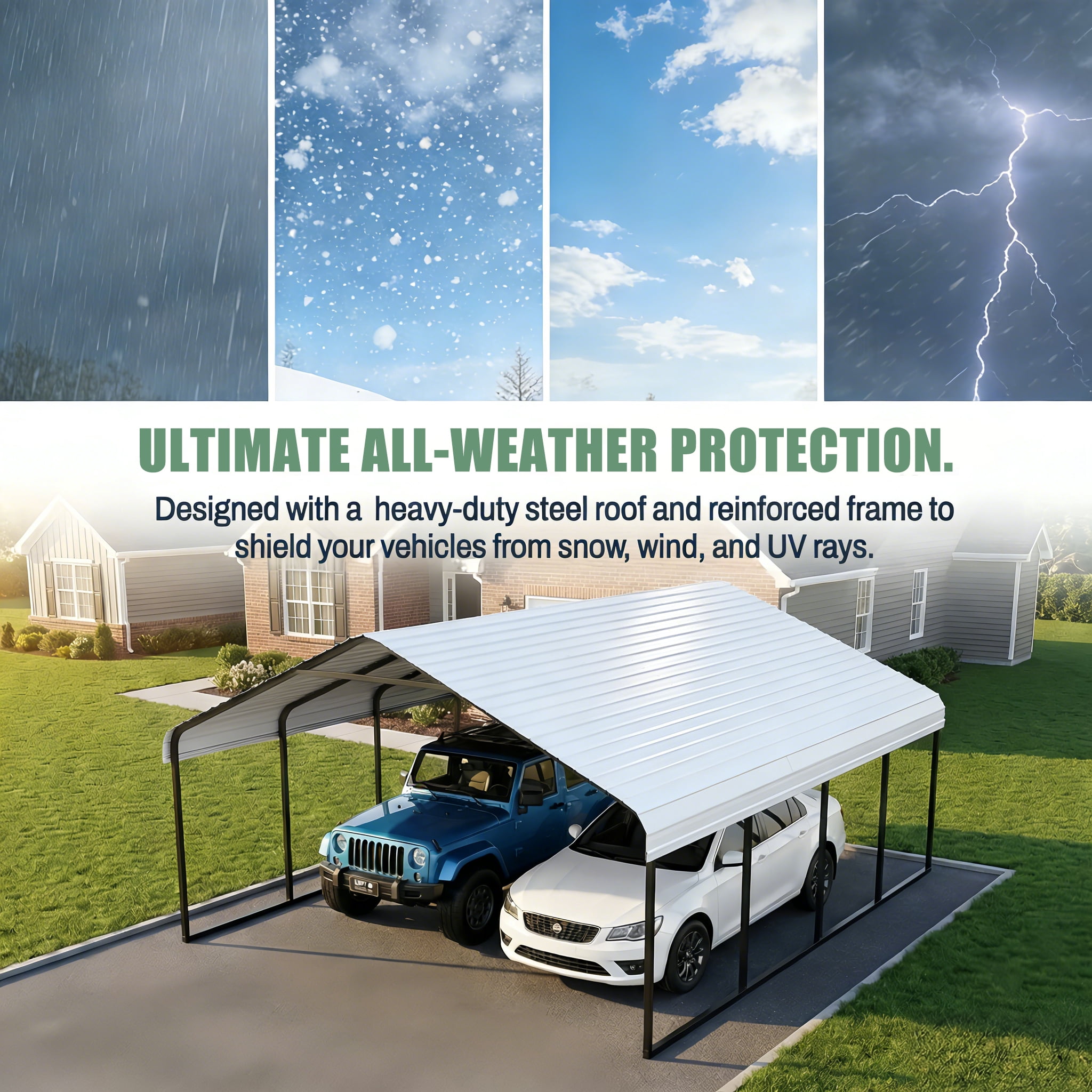 10x20 FT Heavy-Duty Portable Garage Carport Canopy with Reinforced Galvanized Steel Frame, All-Weather Shelter for RV Boat Truck Van Storage