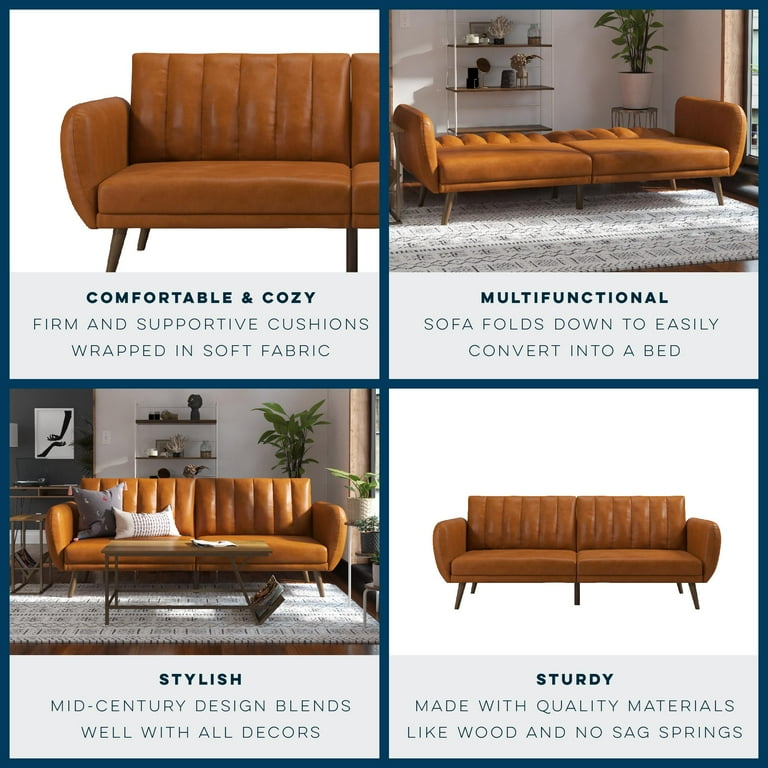 タン濃30、キャメル20 Novogratz Brittany High Back Arms Sleeper Futon, Tufted Split for