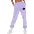 thumbnail image 4 of Baggy Sweatpants for Women Heart Print Tie Waist Loose Joggers Pants with Pocket Workout Running Fall Cute Casual Trousers, Purple, XL, 4 of 4