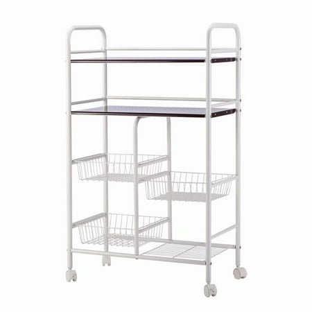 5-Tier Mesh Wire Rolling Cart Multifunction Utility Cart Kitchen Storage Cart on Wheels, Steel Wire Basket Shelving Trolley,Easy Moving,Coffer Color