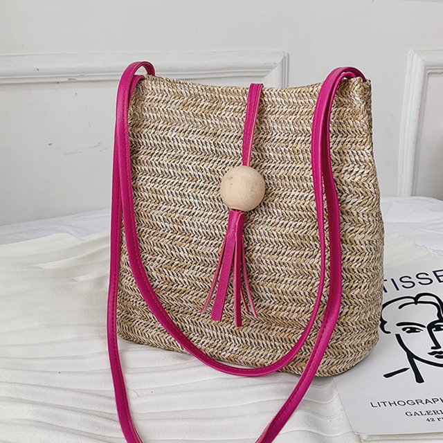 Bolsa tipo cubo tejido Durable con cuentas de madera Resistente a los arañazos Mujer Ocio diario Likrtyny Para Estrenar