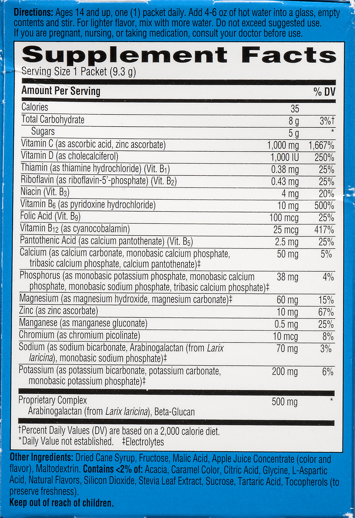 Emergen-C Immune+ Warmers 10 Count, Apple Cider Flavor) Dietary Supplement Flavored Hot Drink Mix, 1000mg Vitamin C, 0.33 Ounce Packets