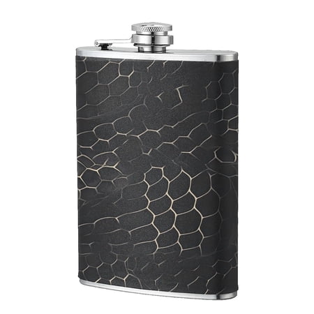 8 Oz Flagon Stainless Steel Leather Hip Flask Compact Pocket Size Leak Proof Seal For Camping Hiking Beach Party Gift For Men Snake Skin Print Style Darkgray_3