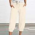 thumbnail image 2 of LIIPEE Casual Pants For Women Solid Color Elastic High Waist Drawstring Mid-Calf Sports Trousers Pants With Pockets Female Stylish Office Attire Pants,Beige,L, 2 of 5