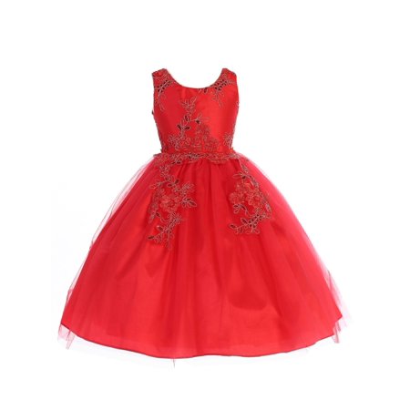 I Audrey Bean USA - Girls Red Floral Lace Sequin Adorned Tulle Junior ...