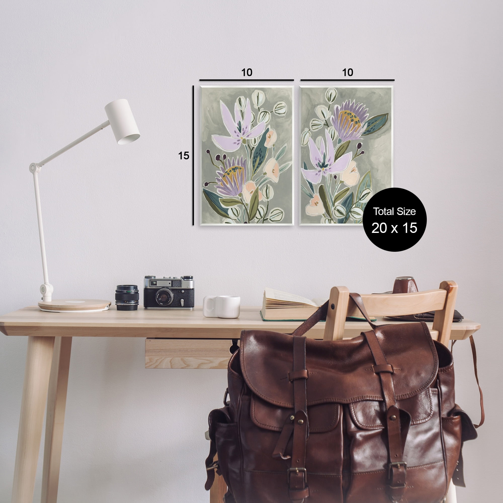 Stupell Industries Abstract Purple Floral Arrangement Neutral Grey Wall Plaque by June Erica Vess