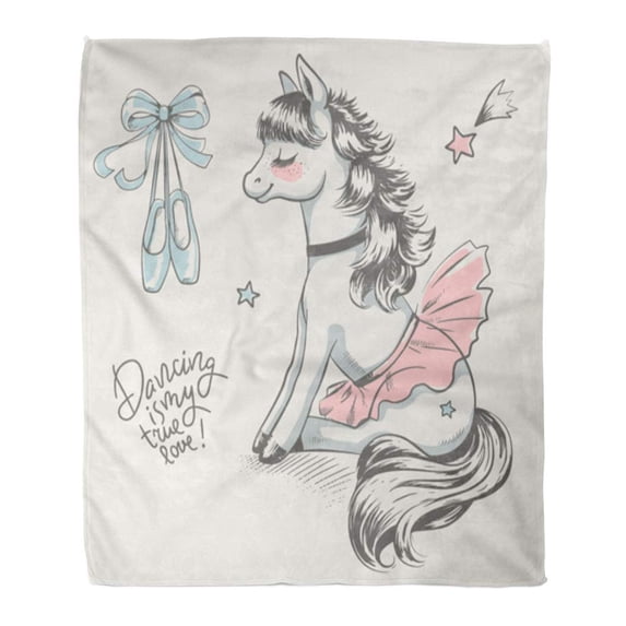 LADDKE Throw Blanket Warm Cozy Print Flannel Pink Tutu Cute Pony Ballerina Cartoon Baby Horse Comfortable Soft for Bed Sofa and Couch 58x80 Inches