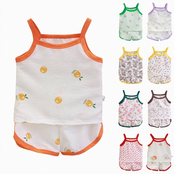 WUANDIXFA Little Girls Pajamas 1T 2T 3T 4T 5T 6T 7T Toddler Baby Boy Girl Summer Clothes Sleeveless Top Shorts Set 2 Piece Sleepwear,Red,4-5 Years