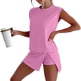 thumbnail image 3 of Breezora Women Summer Casual Outfit Solid Color Short Sleeve T Shirt and Skirt Set, 3 of 8