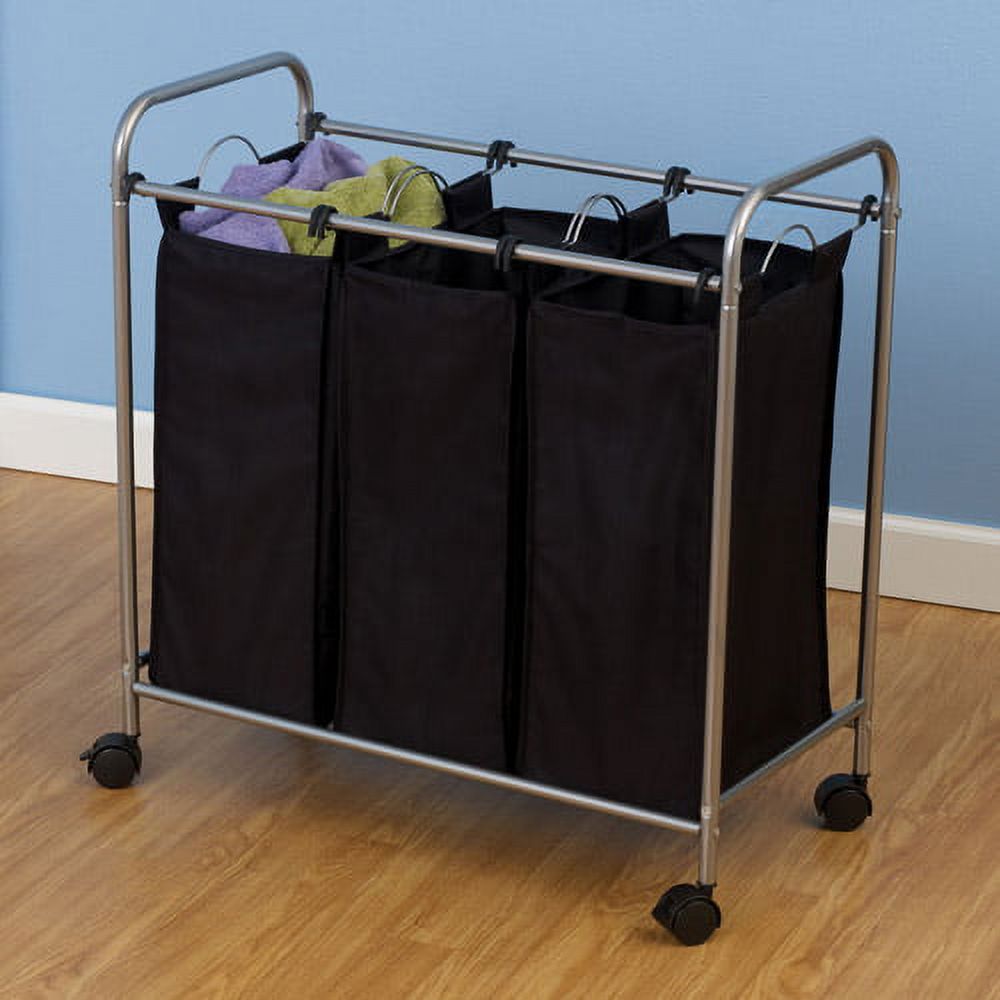 Household Essentials Rolling Triple Laundry Sorter, Black - image 2 of 3