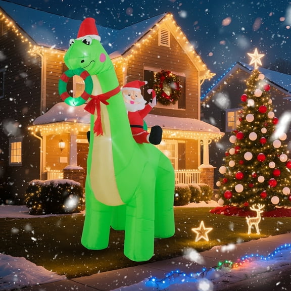 Glazina 8ft Santa Claus on Dinosaur Christmas Inflatable, Outdoor Decorations, Christmas Blow Up Gift, Rapid Inflation