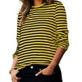 thumbnail image 6 of Duoif Womens Tops Long Sleeve Shirts for Women, Women's Spring Round Neck Long Sleeve Loose Two Color Striped T Shirt Tops for Women Trendy Yellow XXL, 6 of 6