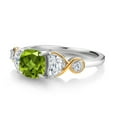 thumbnail image 3 of Gem Stone King 925 Silver and 10K Yellow Gold 3-Stone Ring Cushion Peridot Half Moon Moissanite (1.51 Carat Cttw) (Size 8), 3 of 4