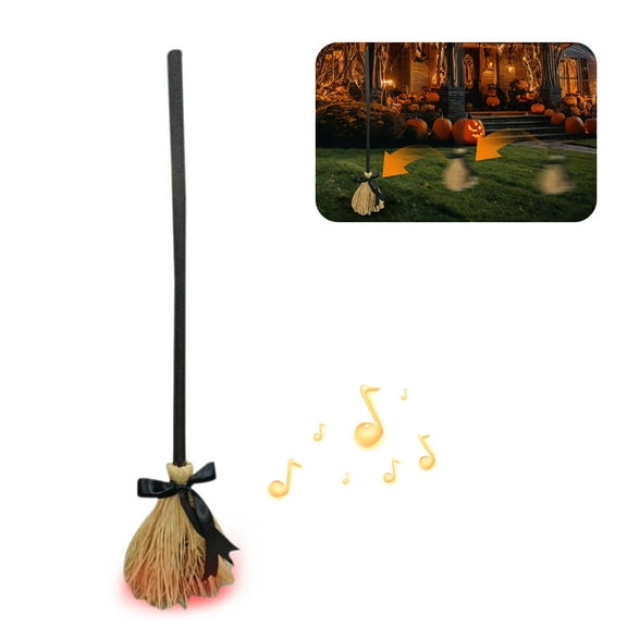 YOTAMI Halloween Magic Broom, Floating Witch's Broom –40 inchTall Animated Light Up Moving Broomstick with Spooky Sounds, Flying Witch Decor for Indoor/Outdoor Halloween Porch & Party