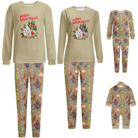 

Holiday Family Matching Christmas Pajamas Sleepwear Set The Grinch Khaki Print Baby-Kids-Adult-Pet Size 2 Pieces Top and Pants Bodysuits Unisex Pajamas Set
