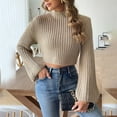 thumbnail image 5 of Weikingp Sweaters for Women,Women'S Short Crop Top Woven Sweater Autumn and Winter Flared Sleeve Half High Neck Pullover Sweater Cable Knit Sweater Women Pullover Sweaters for Women, 5 of 9